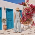 thumbnail image 5 of 2 Piece Sets for Women Casual Summer Sleeveless Round Neck Top Wide Leg Pants Lounge Travel Vacation Outfits Tank Tops Sets Casual Solid Color Outfit, 5 of 5