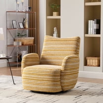 Villeston 360° Fabric Striped Swivel Accent Chair with Sand-Rimmed Fabric and Metal Bracket, Suitable for Living Room, Balcony and Bedroom，Nustard Yellow
