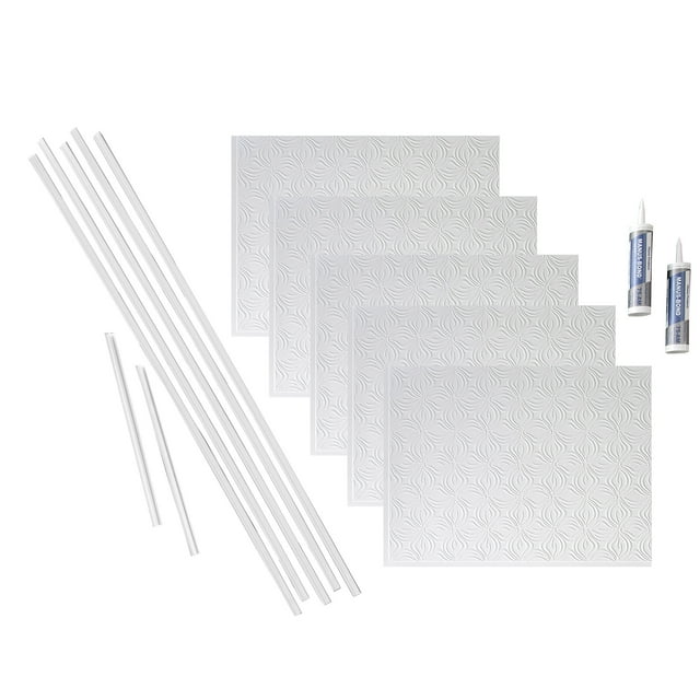 FASÄDE Lotus Decorative Vinyl Backsplash 15 sq ft Kit in Matte White