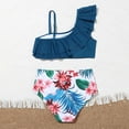 thumbnail image 4 of Girls Swimsuit 2 Piece Solid Color Bikini Ruffle Top And Floral Print Bottom Summer Bathing Suit Size 8-9 Y, 4 of 4