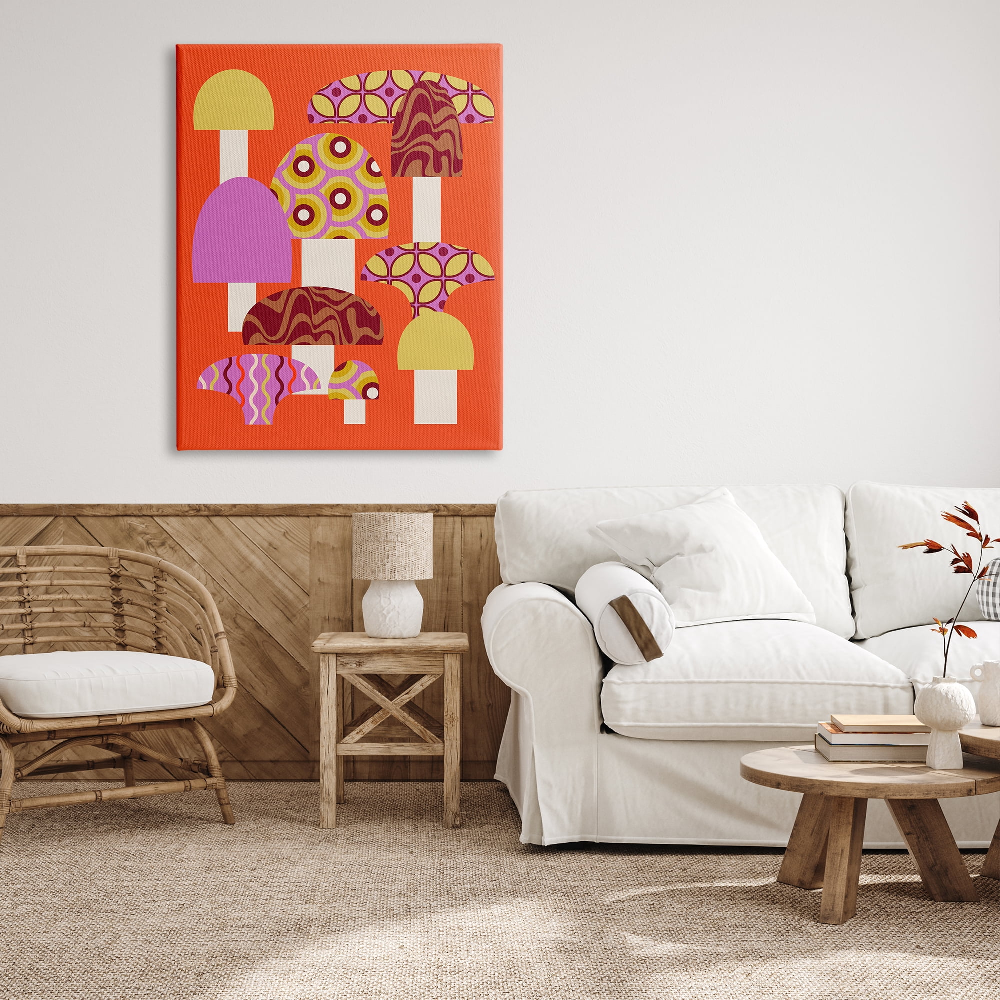 Stupell Industries Retro Patterned Mushrooms Botanical & Floral Painting Gallery Wrapped Canvas Art Print Wall Art, 36 x 48