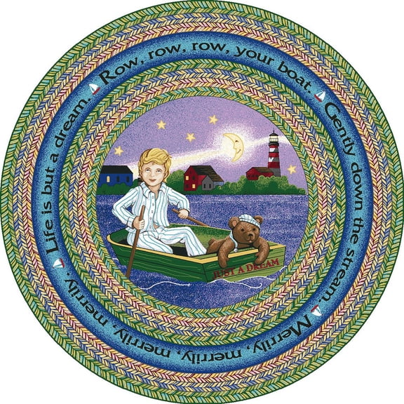 Joy Carpets Kid Essentials Row Your Boat 5'4" Round Area Rug in Color Multi