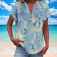 thumbnail image 2 of Camisetas de Manga Corta para las Mujeres Casual Impreso Botón Casa V-Cuello Camiseta Blusas, Poliéster, 2 of 5