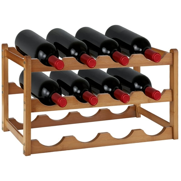 Wooden Countertop Wine Rack, 3-Tier 12 Bottles Freestanding Wine Storage Shelf, Wine Bottle Organizer, Sturdy Wine Bottle Holder, Wine Cellar Rack for Home Bar Kitchen