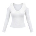 thumbnail image 4 of HGIEYS Womens V Neck Cold Shoulder Tops Short/Long Sleeve Summer T Shirts, 4 of 5