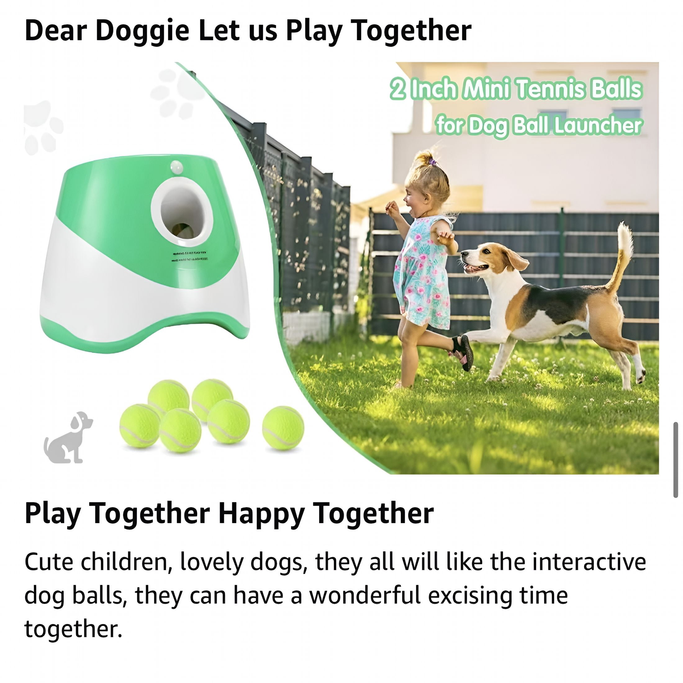 BESTSKY Automatic Dog Ball Launcher, Dog Ball Thrower with 3 Launching Distance, Interactive Dog Toys for Small Medium Dogs Indoor Outdoor, 3 Mini Tennis Balls (2 inch) Included, Light Green Color