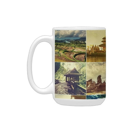 

Home Decor Collection Indonesian Native Local Theme Collage with Asian Popular Town Temple Recreatio Ceramic Mug (15 OZ) (Made In USA)