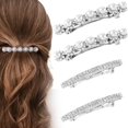 thumbnail image 1 of HINZIC 4 pasadores para el pelo con diamantes de imitación y flores de cristal plateado, accesorios para el pelo de boda, metal francés, soporte para cola de caballo, horquillas grandes para mujeres y, 1 of 5