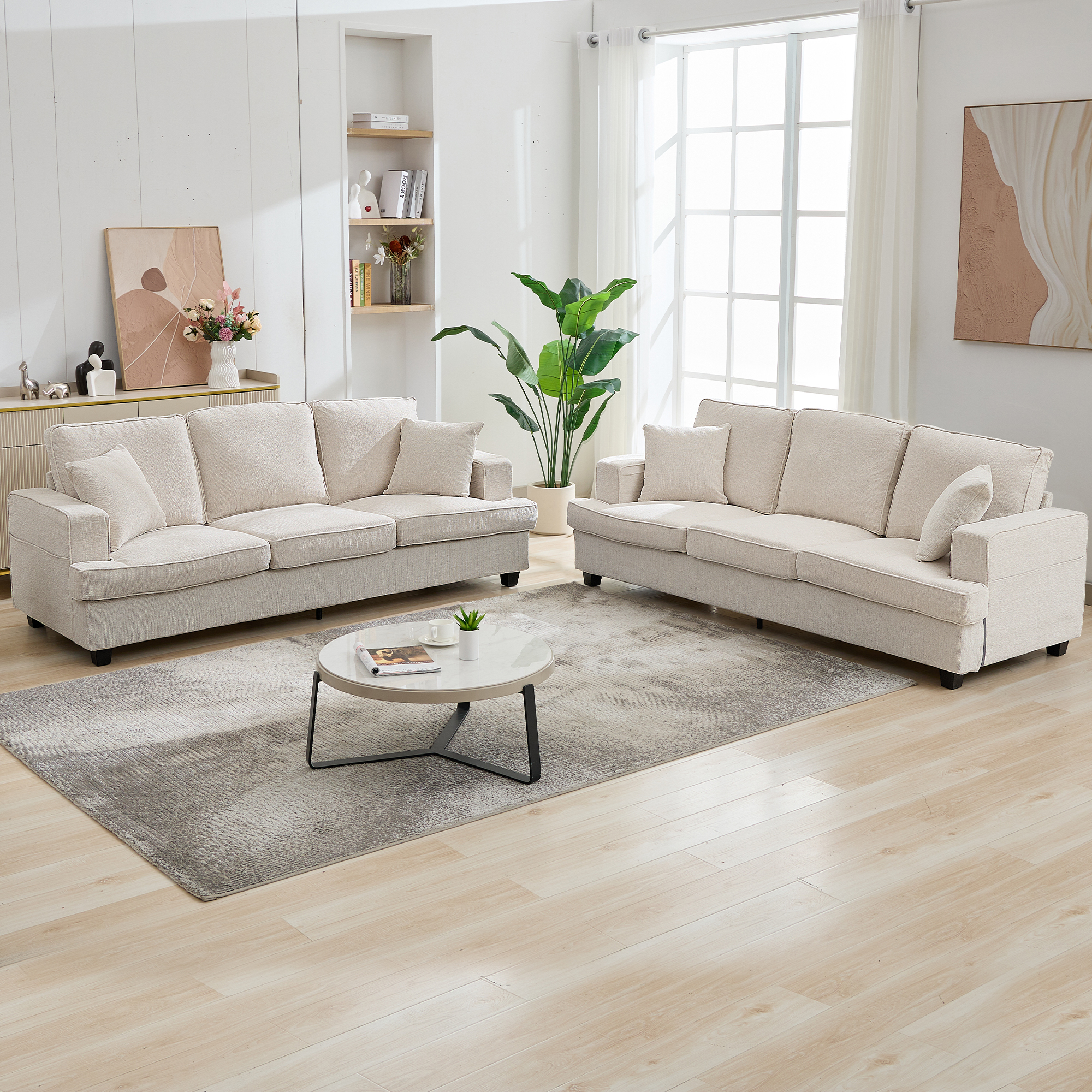 Korser 89" Chenille Sofa 3 Seater Couch with Extra Upholstered Deep Seats for Living Room,Removable Cover,Assembly Required,Beige