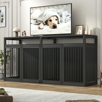 ChVans 87" Large Farmhouse Dog Crate TV Stand, Wooden Dog Crate Furniture with 4 Lockable Doors/Solid Metal Tube, XL-XXL Heavty Duty Dog Crates Furniture for 2 Medium or Large Dogs, Black