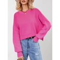 thumbnail image 5 of Women'S Oversized Batwing Sweaters 2025 Fall Outfits Trendy Crewneck Knit Side Slit Fashion Pullover Tops Rose Red S, 5 of 7