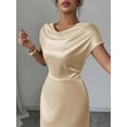 thumbnail image 4 of Champagne Satin Cowl Neck Short Sleeve Maxi Dress For Elegant Day Or Evening Wear, 4 of 6