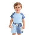 thumbnail image 2 of Toddler Short Sleeve Shirts and Shorts Set Summer Outfit for Boys Girls Casual 2 Piece Outfits Color Block Design, 2 of 7