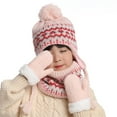 thumbnail image 2 of ZOELNIC Kids Winter Beanie Earflap Hat Scarf Gloves Set Toddler Knit Pom Printted Cap Neck Warmer Fleece Mittens for Girls Boys Pink, 2 of 6