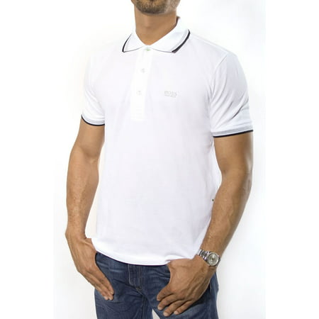 Hugo Boss Green Men's Modern Fit Paddy Multicolored Ribbed Polo Shirt White