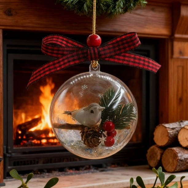 3D Optical Illusion Dome Christmas Ornament with Music Box, Glitter Snowfall and Floating Bird Decor for Holiday Tree, Home, Office, Gift