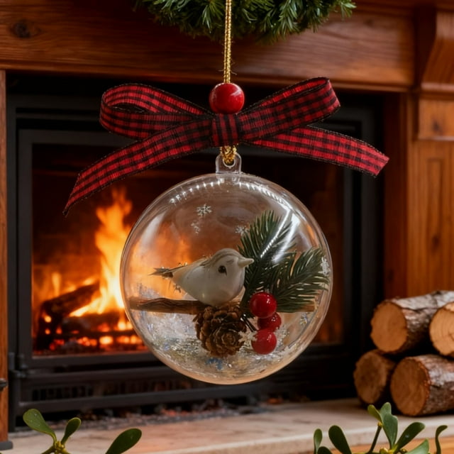 3D Simulation Bird Christmas Tree Ornament with Snow Globe and Music Box – Holiday Decorative Accessory