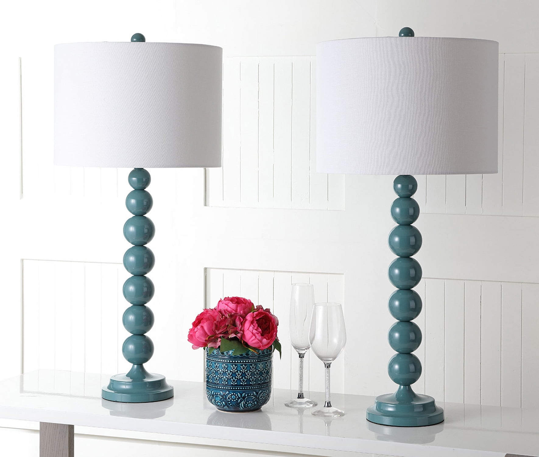 Safavieh Jenna 32" Contemporary Iron Table Lamp with Off-White Cotton Shade Count of 2