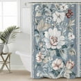 thumbnail image 2 of Extra Long Shower Curtain 72x96 Inch, Blue Pink Flowers Shower Curtain Waterproof Bathroom Decor Vintage Botanical Elegant Floral Fabric Bath Curtain Set Accessories with Hooks, 2 of 6