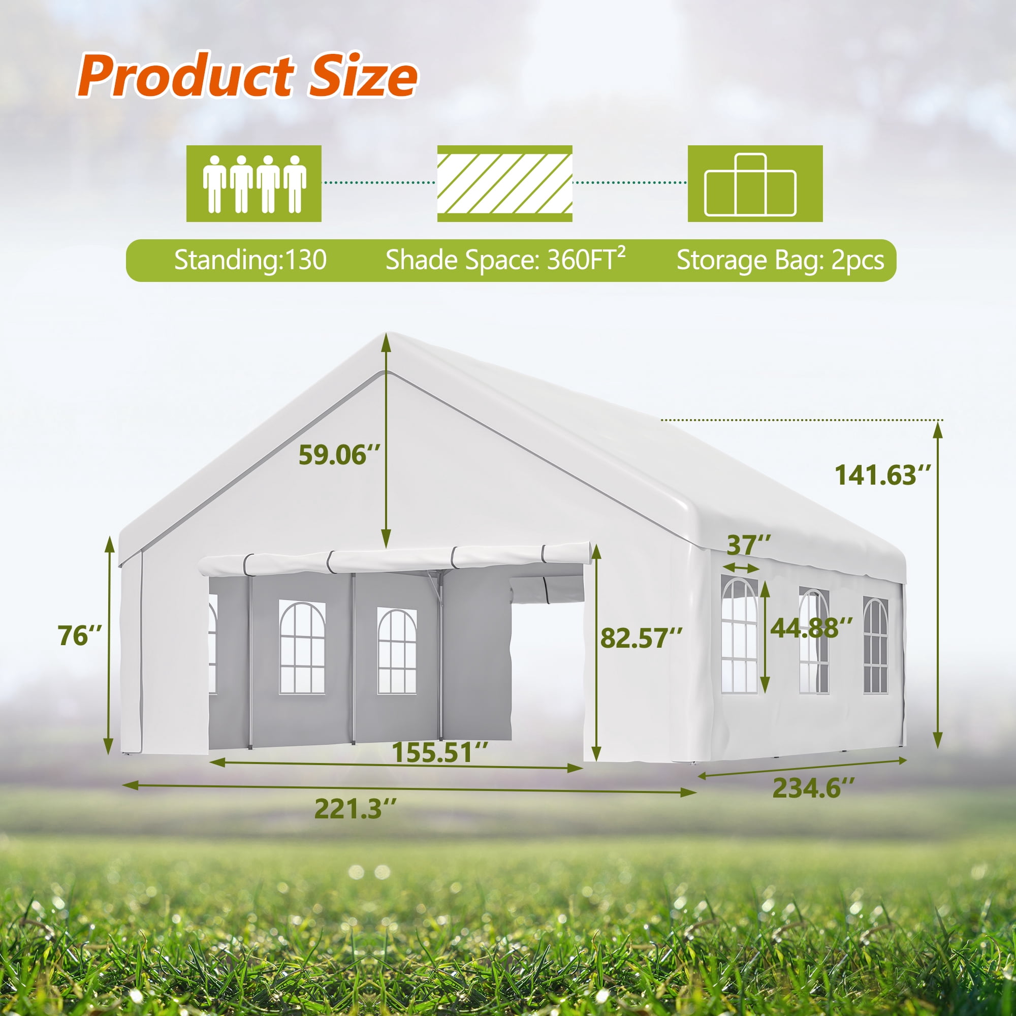 MAYEERTY 20x20FT Party Tent, 2 Storage Bags Removable Sidewalls for Wedding BBQ Camping Carport