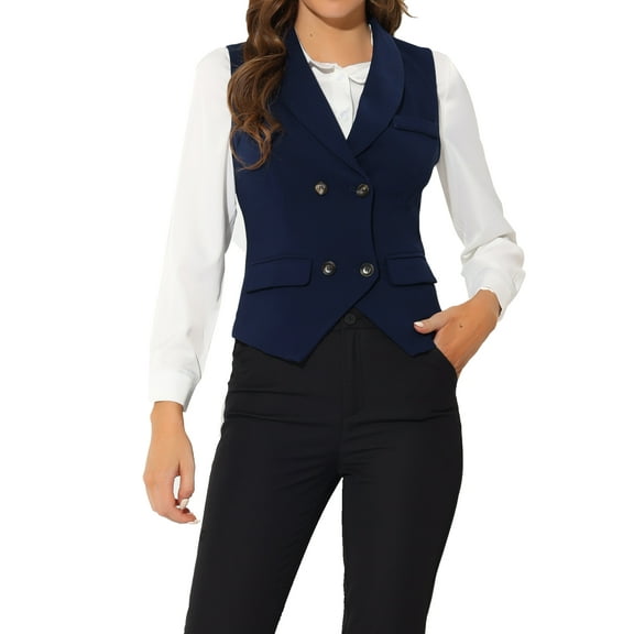 INSPIRE CHIC Women's Suit Vest Double Breasted Business Lapel Dressy Waistcoat Vest M Dark Blue