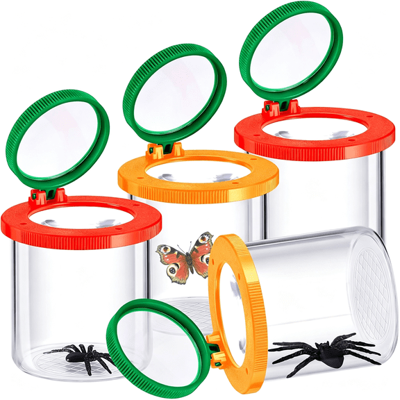 GJX 4 Pcs Insert Bug Viewer Magnifier Backyard Explorer Bug Catcher Kit for Kids Insect Cage Catcher Box Critter Insect Jar for Children Nature Exploration Toys Educational Science Kits