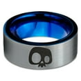 thumbnail image 2 of Tungsten Bony Skull Skeleton Head Band Ring 8mm Men Women Comfort Fit Blue Flat Cut Brushed Gray Polished, 2 of 4