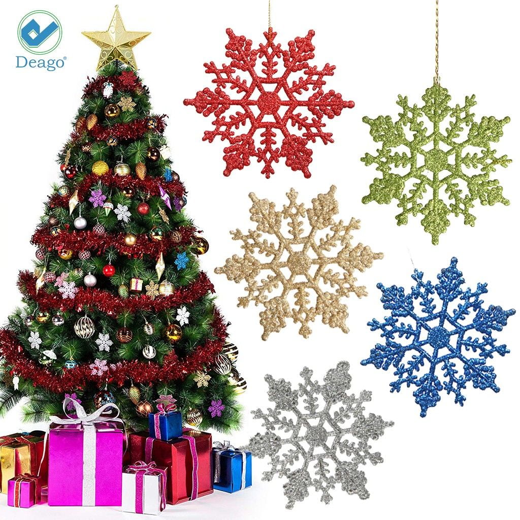 10Pcs Glitter Snowflake Christmas Tree Ornaments Xmas Party Festival Decoration 