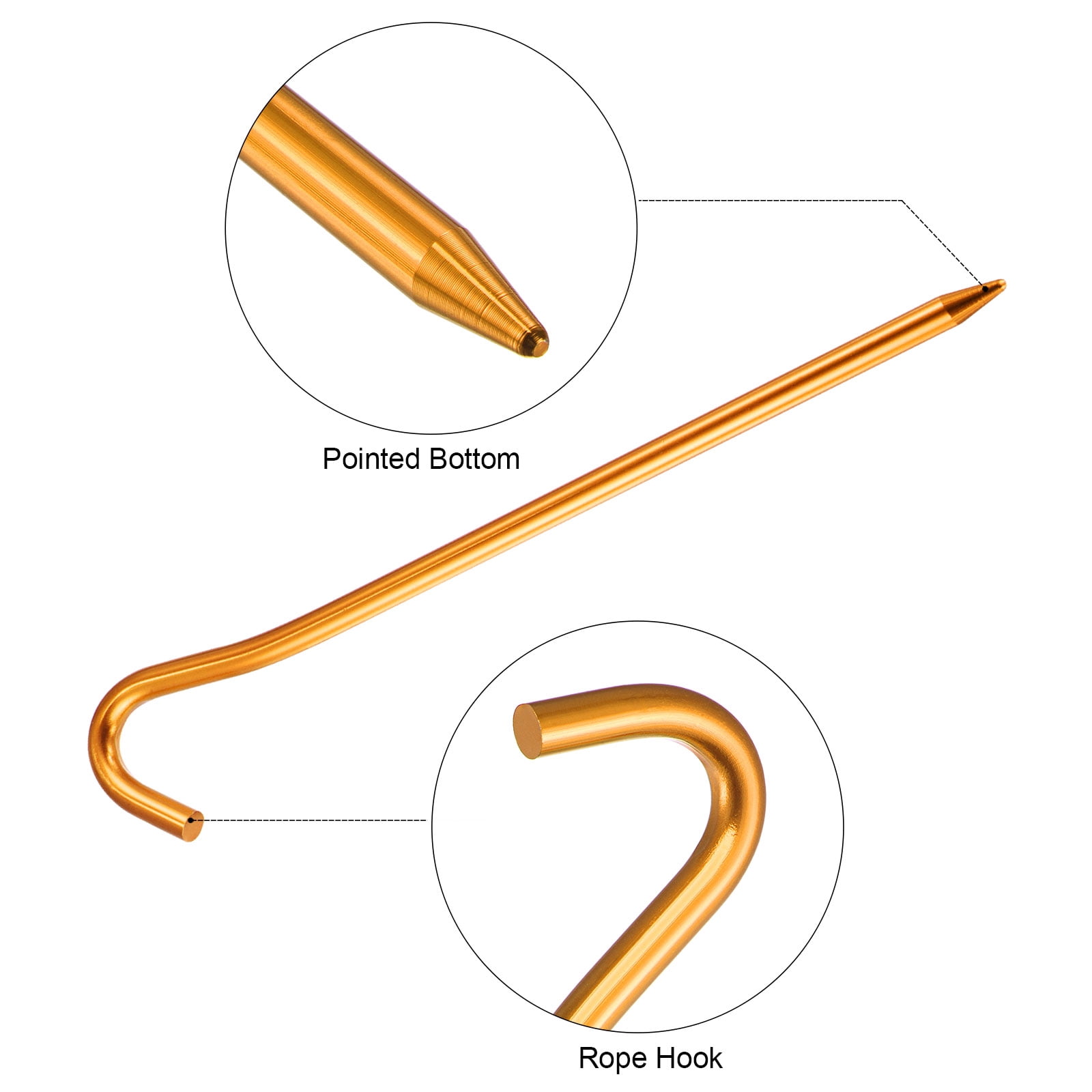Unique Bargains Tent Stake Aluminum with Hook Kit for Outdoor Camping Canopy Tarp Gold