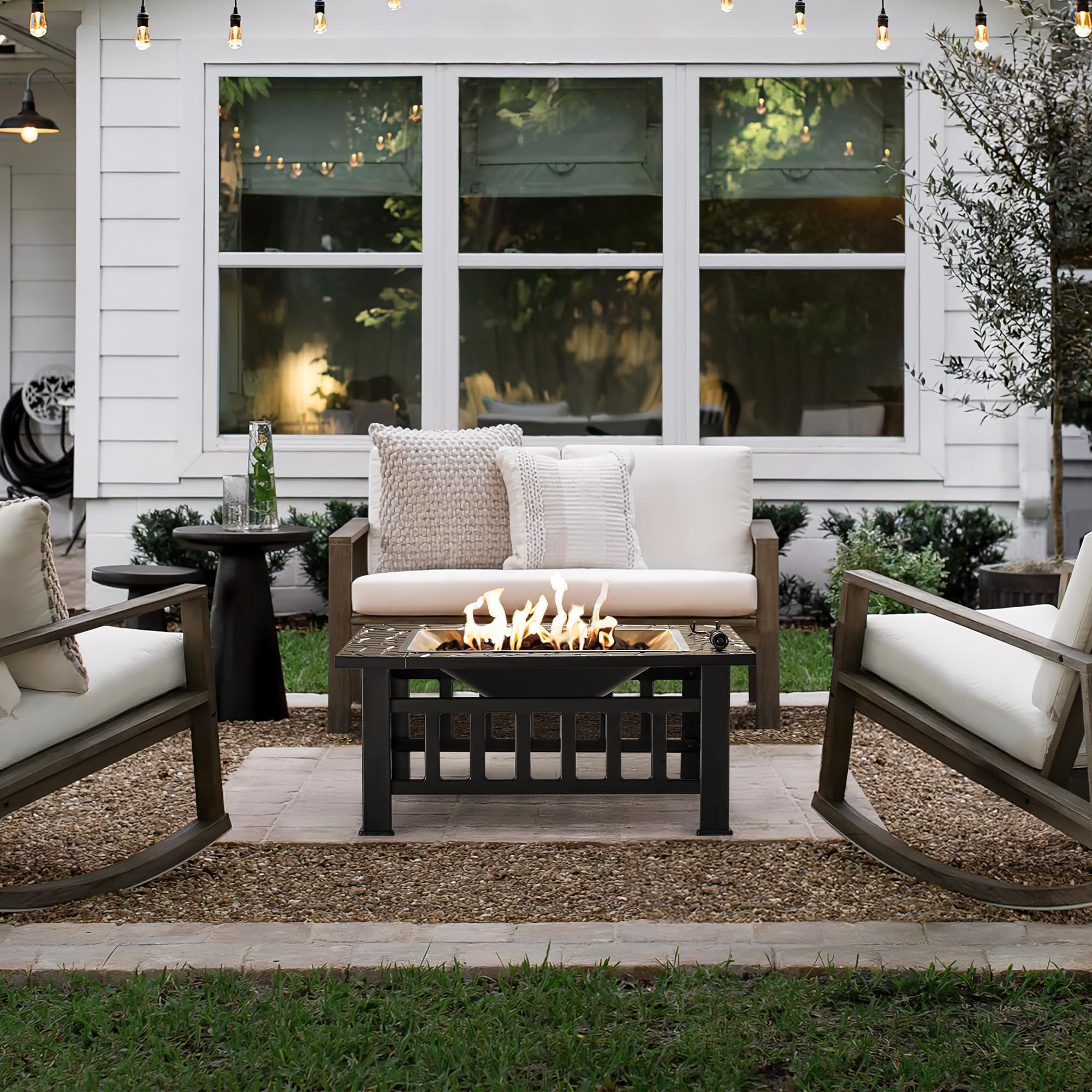 Geemuslly Outdoor Fire Pit, 32 Inch Firepit Table Metal Outdoor Fireplaces for Outside Patio Camping