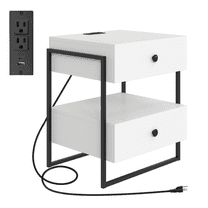 Boyd Sleep Pesaro Modern Two Drawer Nightstand with USB Charging Ports, Metal Frame, White Storage Table for Bedroom