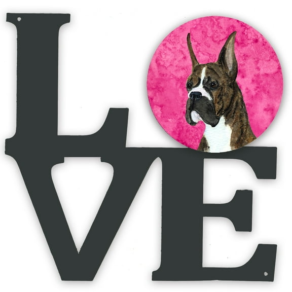 Pink Brindle Cropped Eared Boxer Metal Wall Artwork LOVE