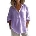 thumbnail image 2 of Purple Women Shirts, Women'S Solid Color Cotton And Linen Casual Shirt Loose Long Sleeve Linen V Neck Shirt T Shirt,Women Shirts S, 2 of 6
