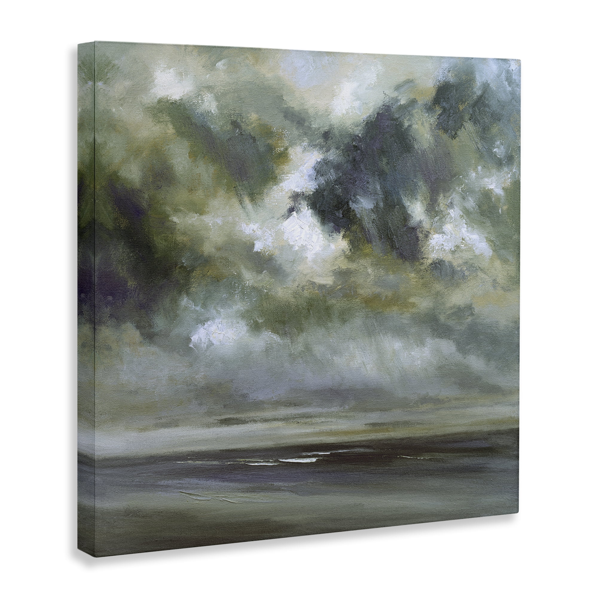 Stupell Industries Grey Clouds over Beach Landscape & Nature Painting Wrapped Canvas Art Print Wall Art, 17 x 17
