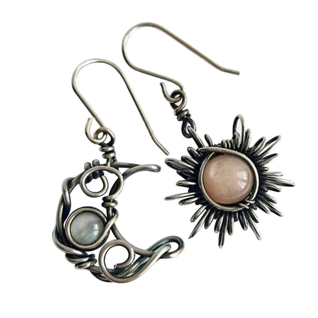 Pendientes colgantes de sol, luna y estrellas bohemios, pendientes llamativos bohemios para mujeres y niñas, regalo de joyería celestial asimétrica