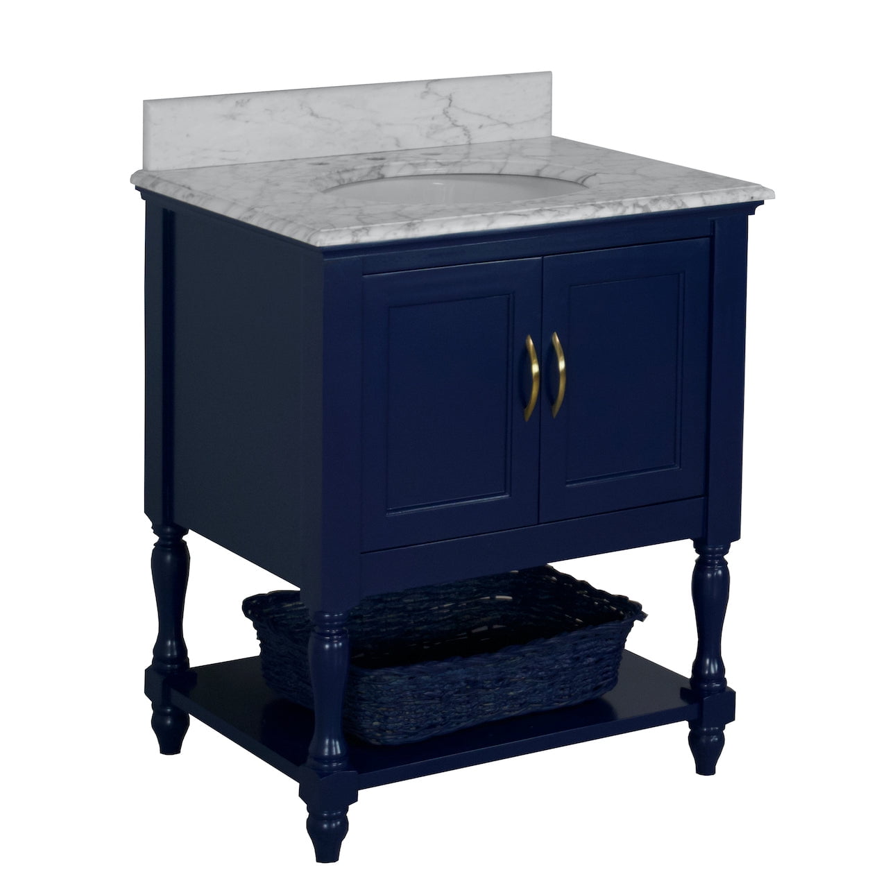 Beverly 30" Bathroom Vanity with Royal Blue Cabinet and Carrara Marble Top