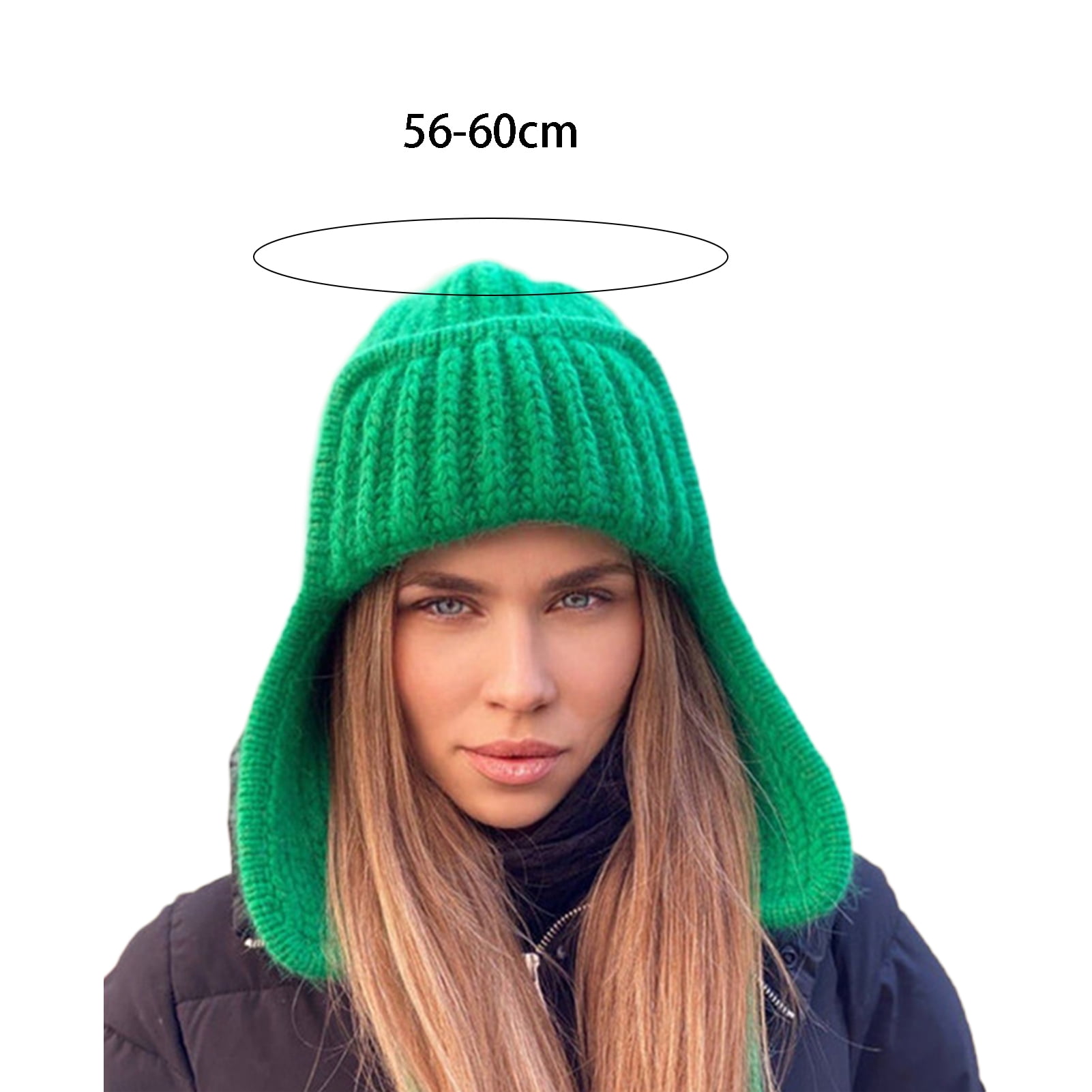 D-GROEE Knitted No Brim Flanging Earflap Beanie Hat Thicken Winter Snow Ski Hat Ladies