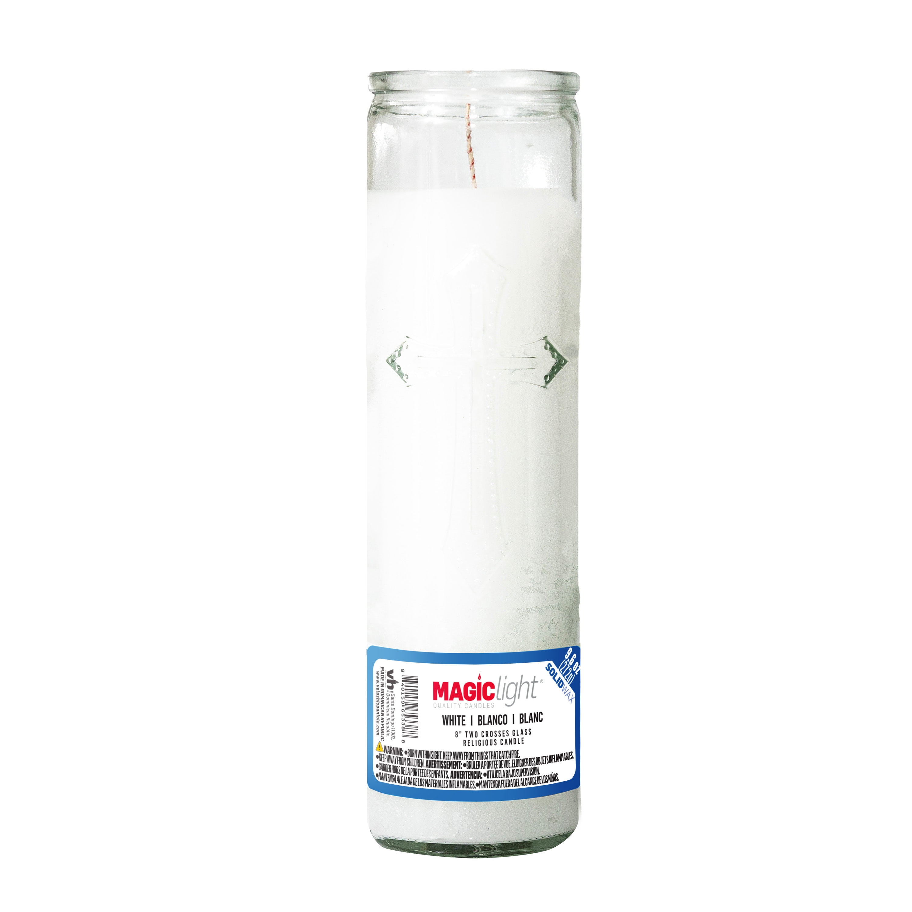 (4 pack) MagicLight White Religious Unscented Candle with Two Cross Design, 9.6 oz
