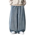 thumbnail image 3 of LMOIPLI Mens Baggy Wide Leg Balloon Jeans Elastic Drawstring Waist Vintage Washed Denim Casual Streetwear Trousers Light Blue XL, 3 of 9