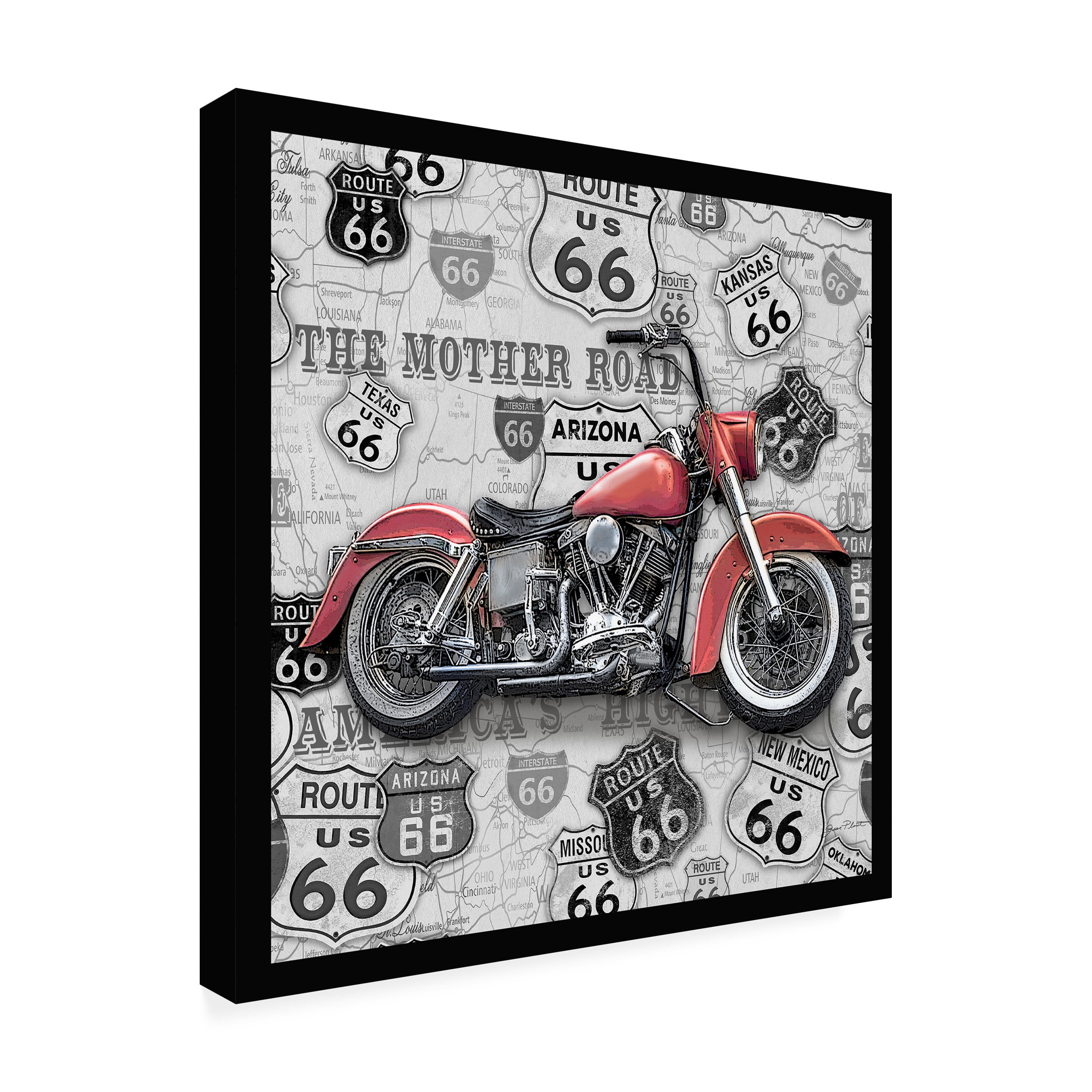 Jean Plout 'Vintage Motorcycles On Route 66 6' Outdoor Canvas 24x24