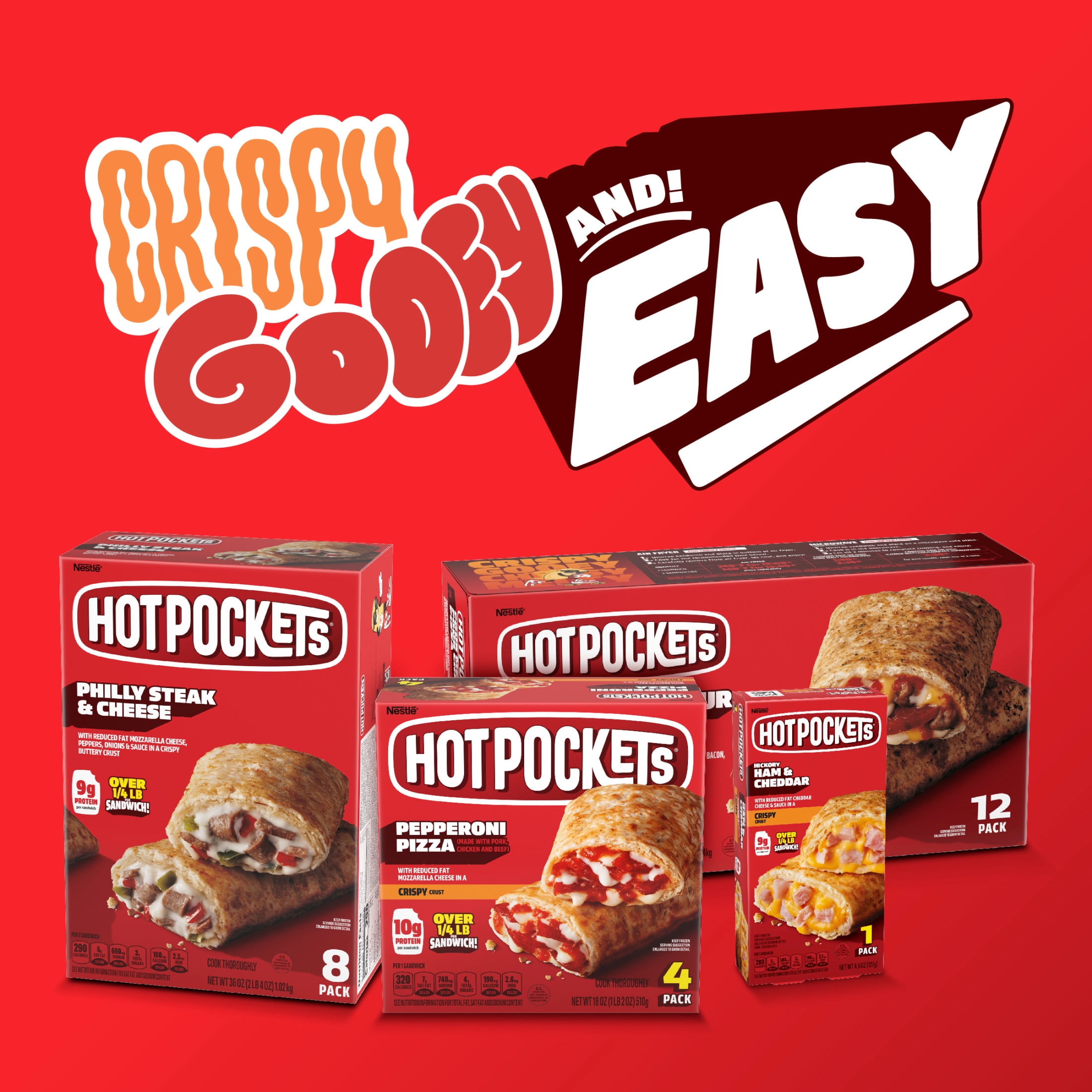 Hot Pockets Frozen Snacks Pepperoni Pizza, Crispy Crust Sandwiches, 18 oz, 4 pack (Frozen)