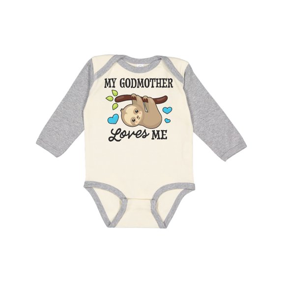 Inktastic My Godmother Loves Me with Sloth and Hearts Boys or Girls Long Sleeve Baby Bodysuit