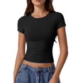 thumbnail image 1 of Camiseta QINSEN con cuello redondo y manga corta para mujer negra XS, 1 of 6