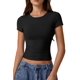 thumbnail image 1 of Top corto QINSEN con cuello redondo y manga corta para mujer, negro, talla M, 1 of 6