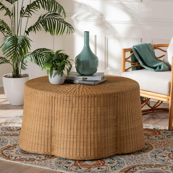 bali & pari Palm Boho Coffee Table, Natural Rattan, Honey