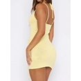 thumbnail image 2 of Yellow Sleeveless Halter Knit Bodycon Mini Dress With 3D Floral Embellishments, 2 of 6