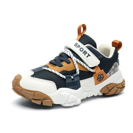 

Kids Breathable Sneakers Lightweight Easy Walk Casual Sport Strap Athletic Running Shoes for Boys Girls Dark Blue