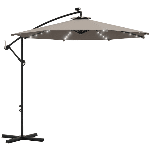 Outsunny 10ft Outdoor Cantilever Umbrella with Solar Lights Khaki