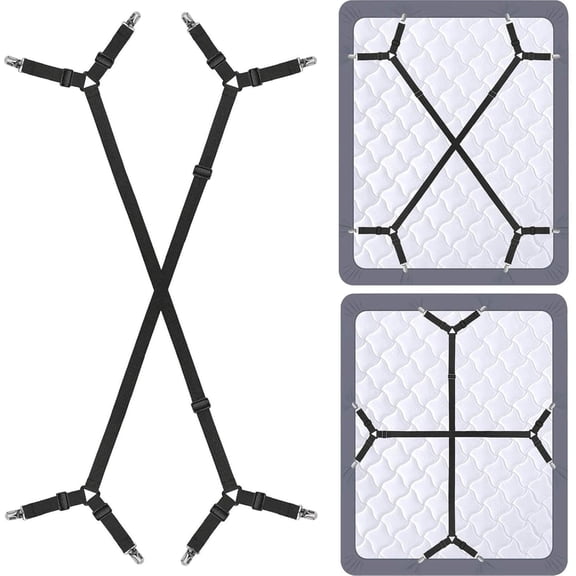 Bed Sheet Holder Straps - Sheet Straps Adjustable Bed Sheet Clips Fasteners Keep Sheets Stays in Place,2Pcs/Set Black