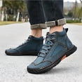 thumbnail image 6 of Men's Casual Leather Boots Handmade Lightweight Breathable Anti-slip Impact-resistant Sneakers Chukka Hiking Loafers Shoes Blue 9.5 US, 6 of 7